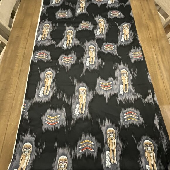 Tiki Aboriginal Boomerang Polynesian Theme Fabric Grey Black Man Cave 3.25 Yd - Picture 2 of 7
